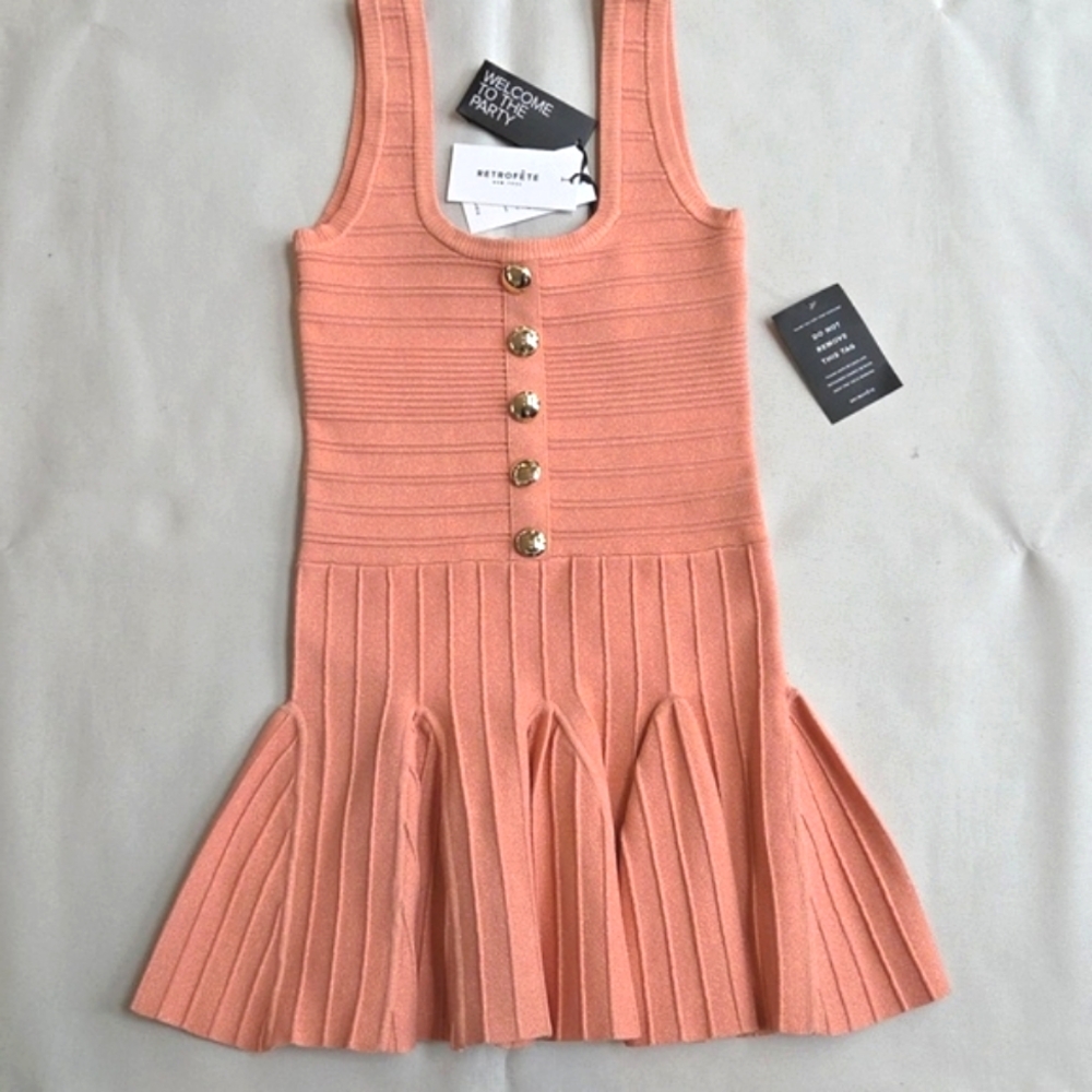NWT$398 Retrofete Brooke Bandage Flared Mini Dress in Metallic Peach Pink Sz Med - Picture 8 of 16